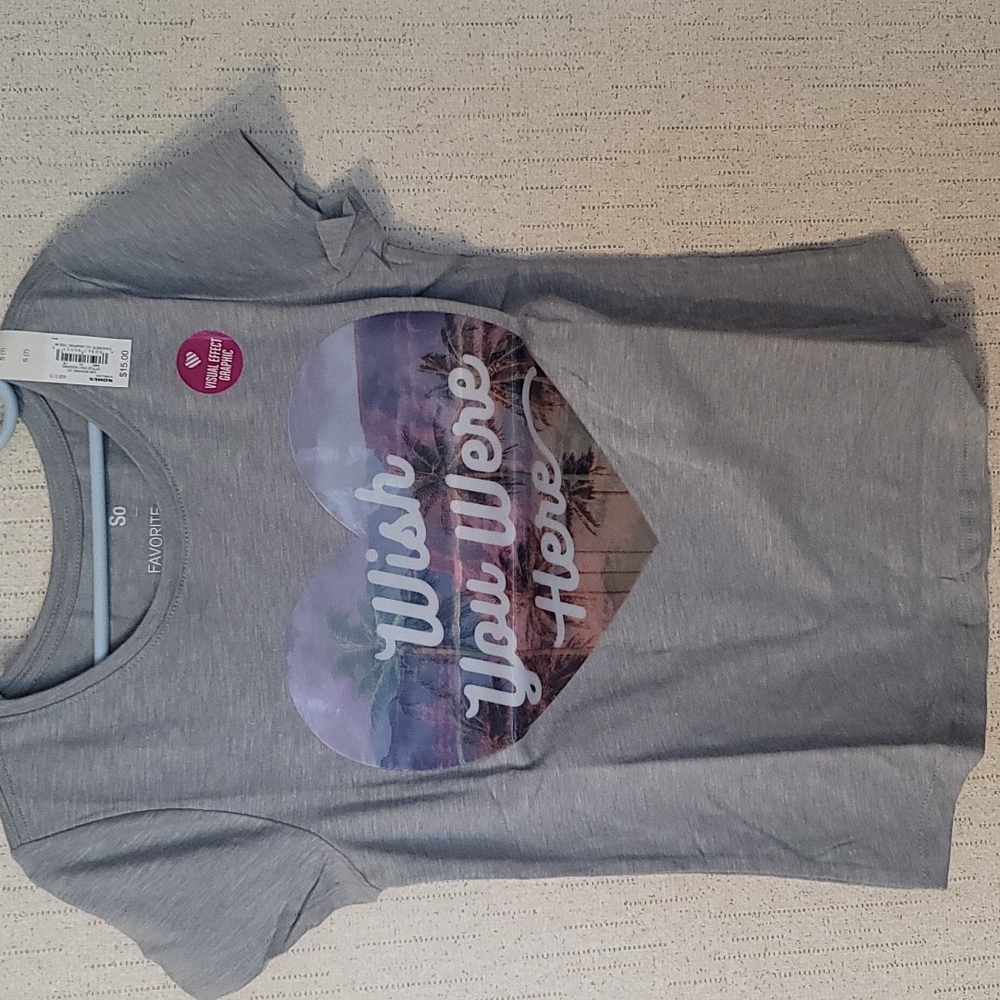 SO GIRLS FAVORITE GRAPHIC TEE: WISH YOU WERE HERE: GRAY: NWT: SZ S (7)